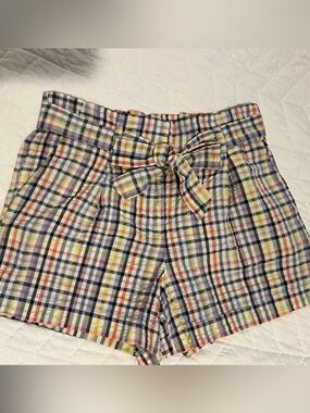 Loft High-Waist Plaid Tie-Belt Women’s Shorts in Multi-Color, Size M